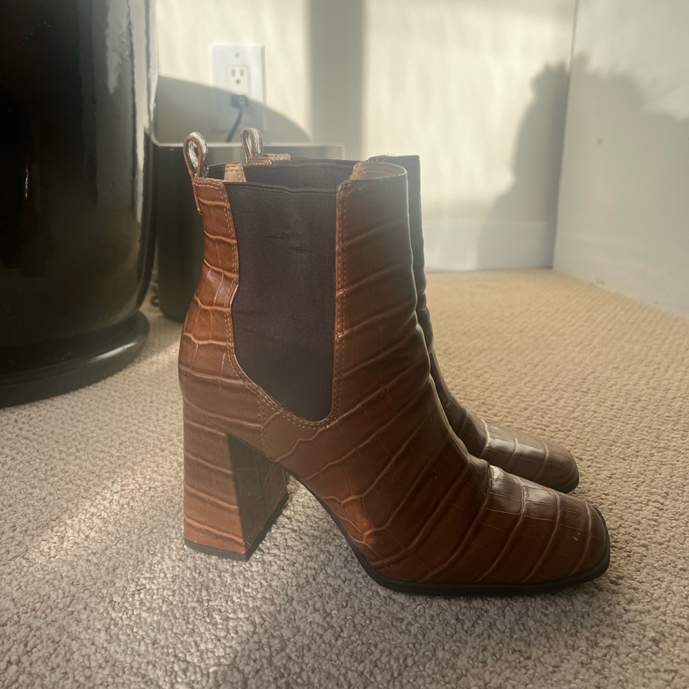 Brown Croc-Embossed Ankle Boots Sam Edelman